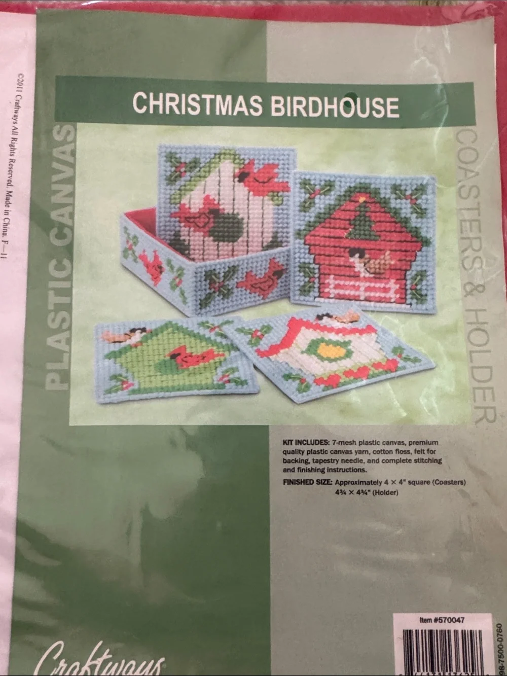 Craftways Red and Green Christmas Birdhouse coaster needlepoint Kit
